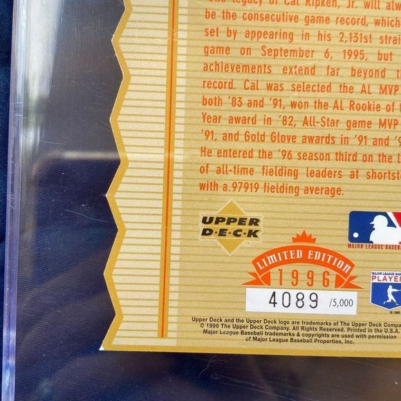 1996 Upper Deck Authenticated National Heroes Promo Cal Ripken Jr #NH2 HOF - Picture 5 of 9